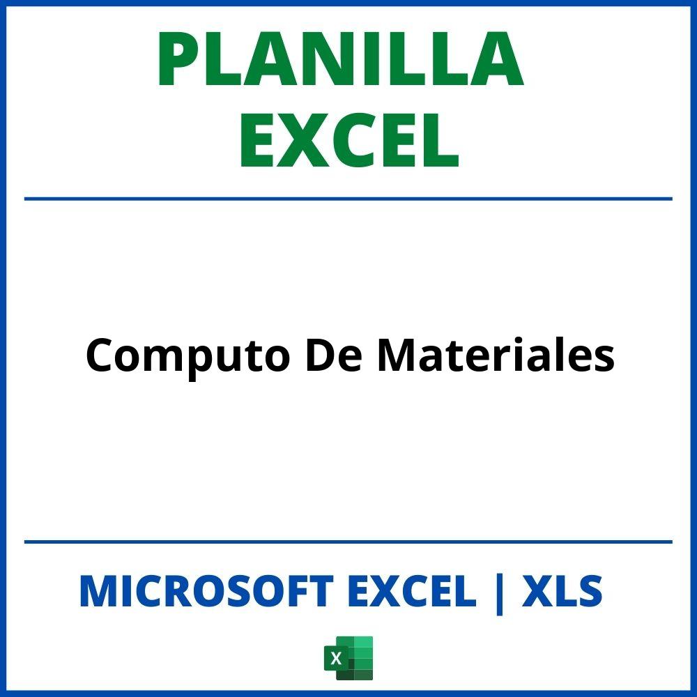 Planilla Excel Computo De Materiales
